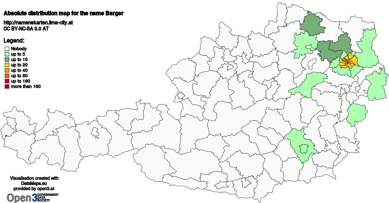 Absolute Distribution maps for surname Barger