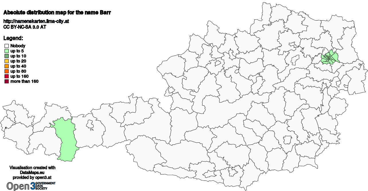 Absolute Distribution maps for surname Barr