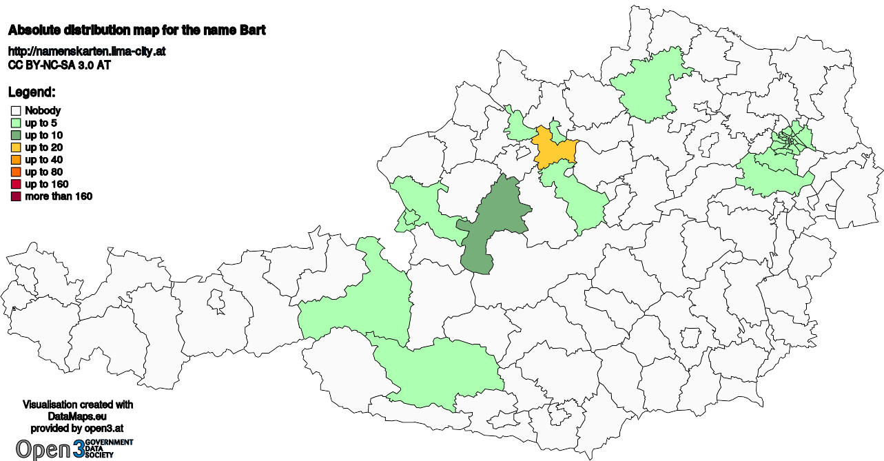 Absolute Distribution maps for surname Bart