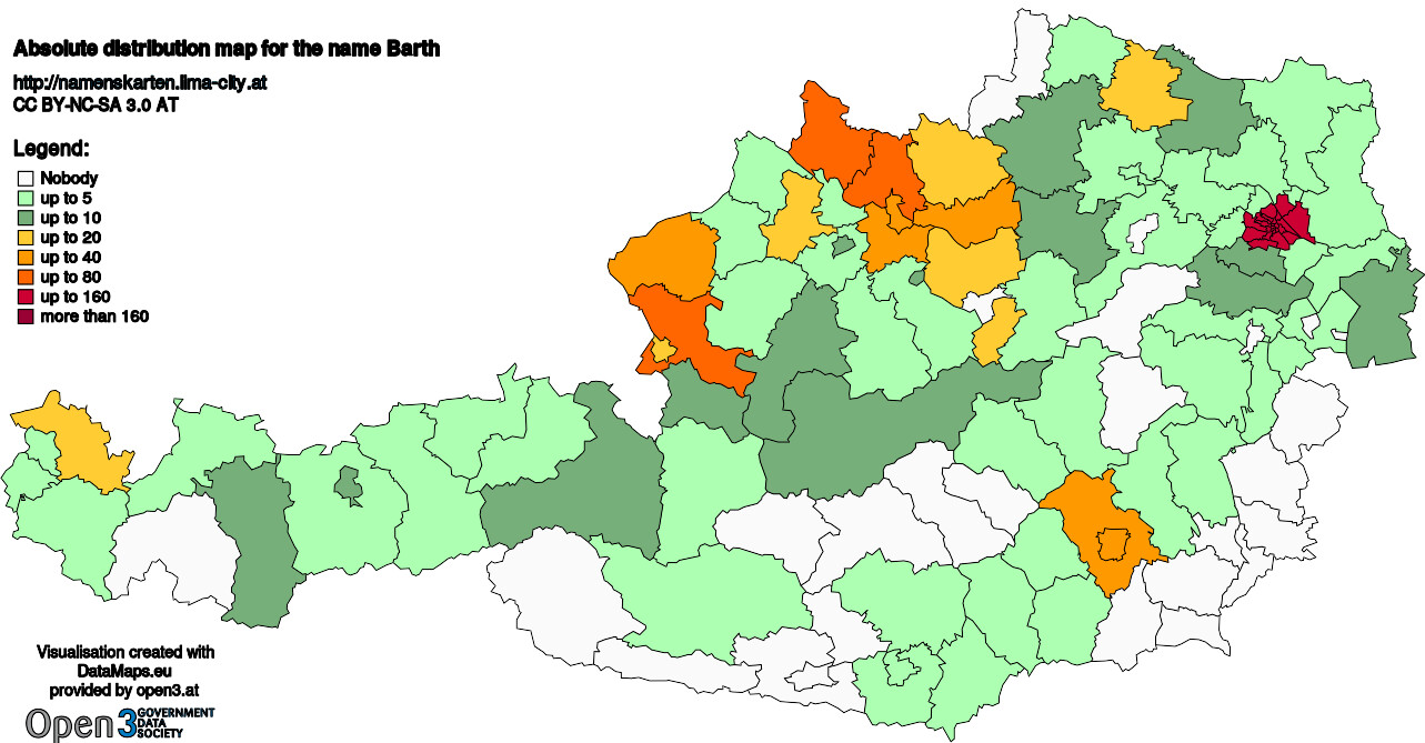 Absolute Distribution maps for surname Barth