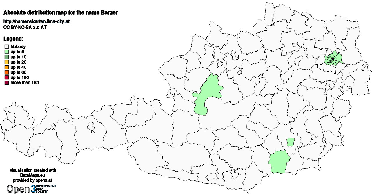 Absolute Distribution maps for surname Barzer