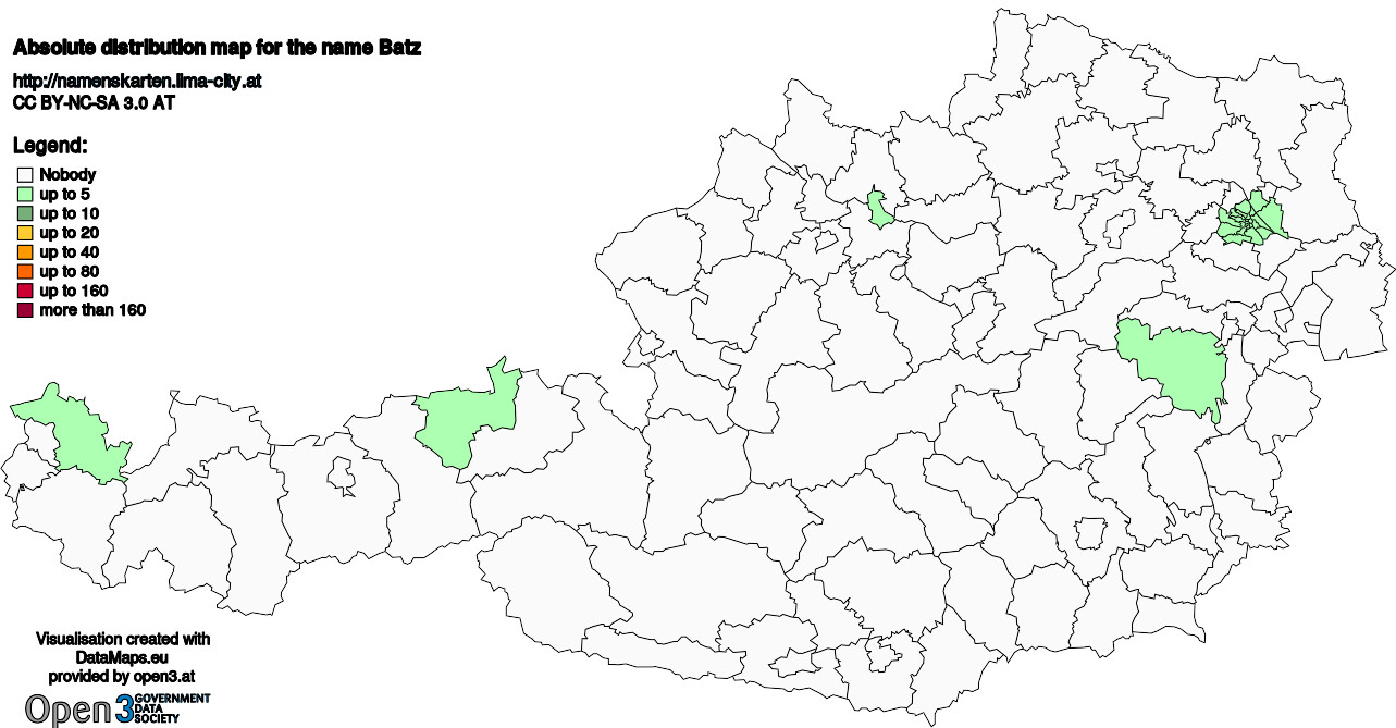 Absolute Distribution maps for surname Batz