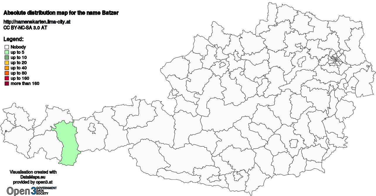 Absolute Distribution maps for surname Batzer