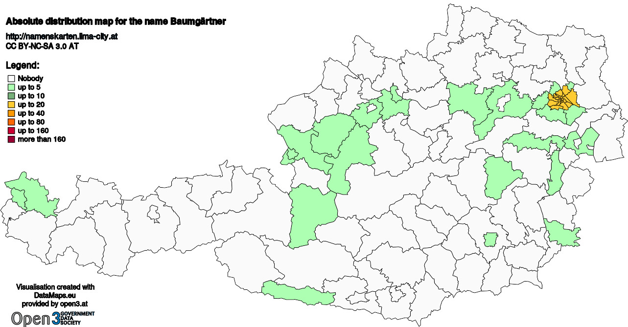 Absolute Distribution maps for surname Baumgärtner