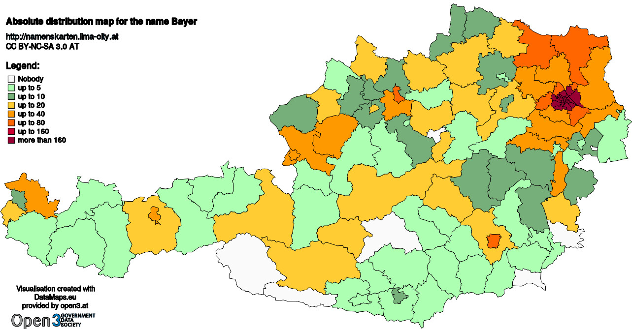 Absolute Distribution maps for surname Bayer