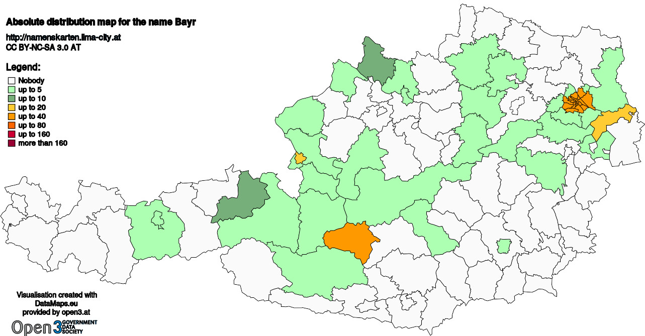 Absolute Distribution maps for surname Bayr