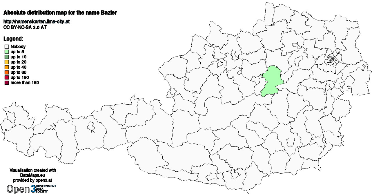 Absolute Distribution maps for surname Bazler