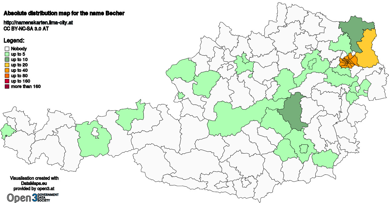 Absolute Distribution maps for surname Becher