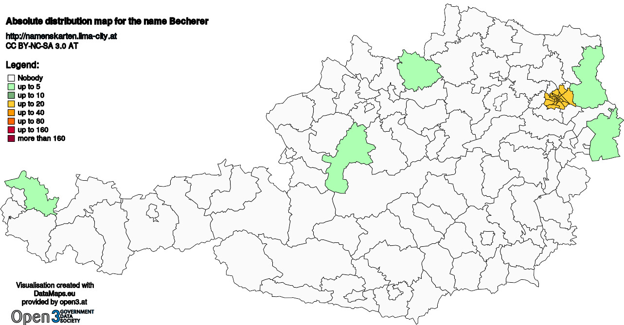 Absolute Distribution maps for surname Becherer