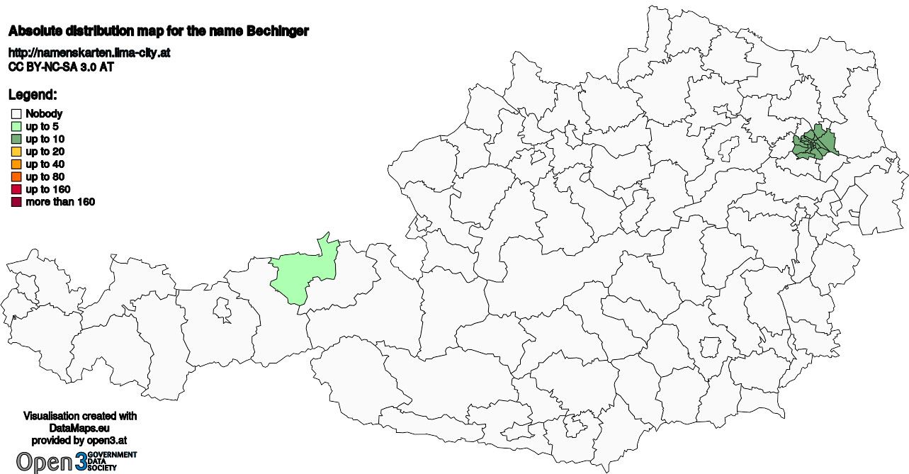 Absolute Distribution maps for surname Bechinger