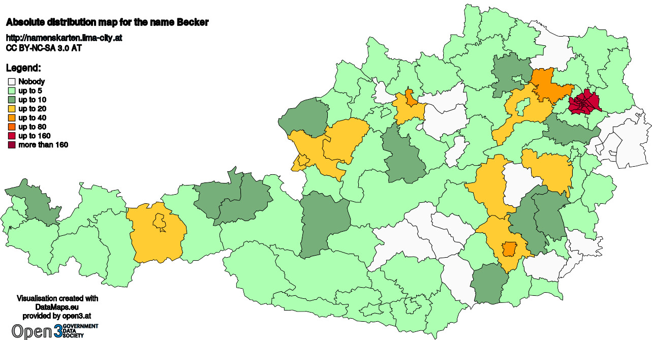 Absolute Distribution maps for surname Becker