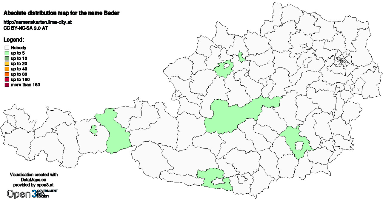 Absolute Distribution maps for surname Beder