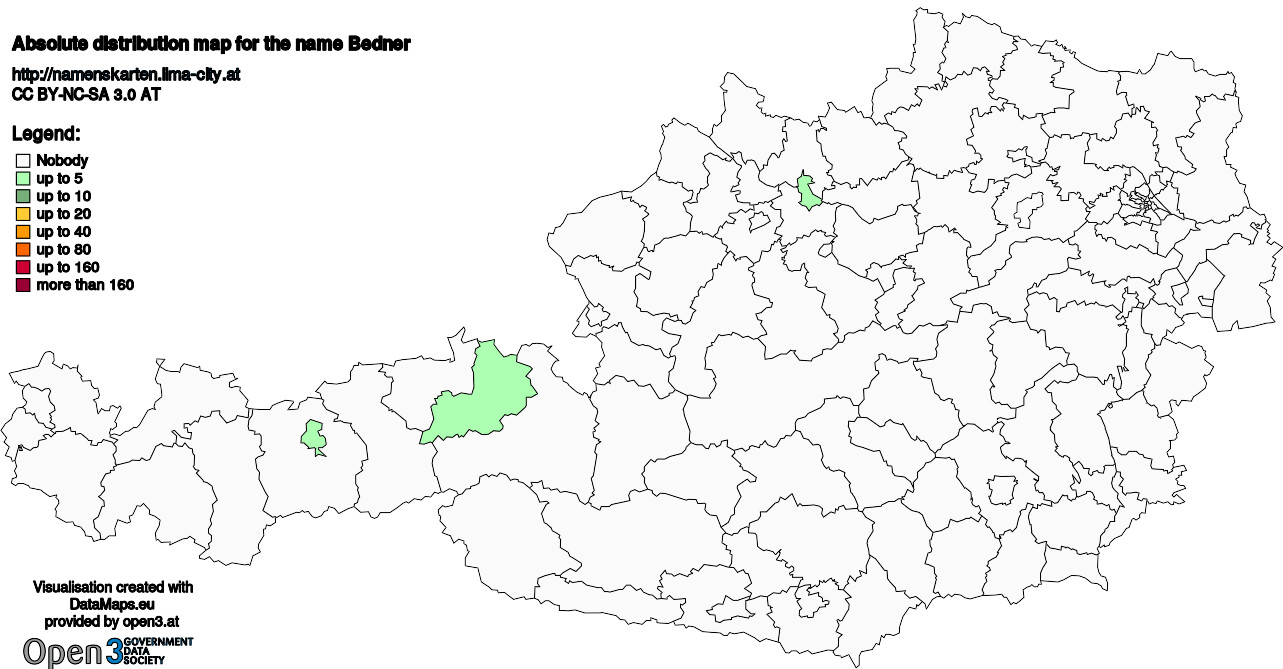 Absolute Distribution maps for surname Bedner