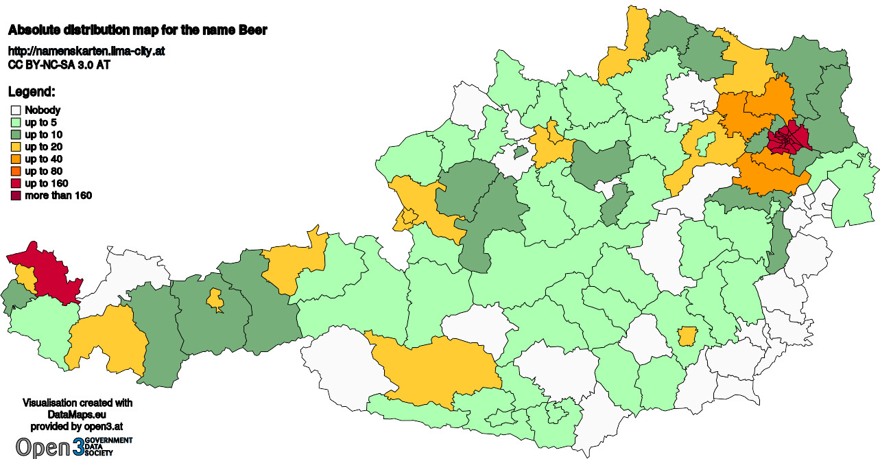 Absolute Distribution maps for surname Beer