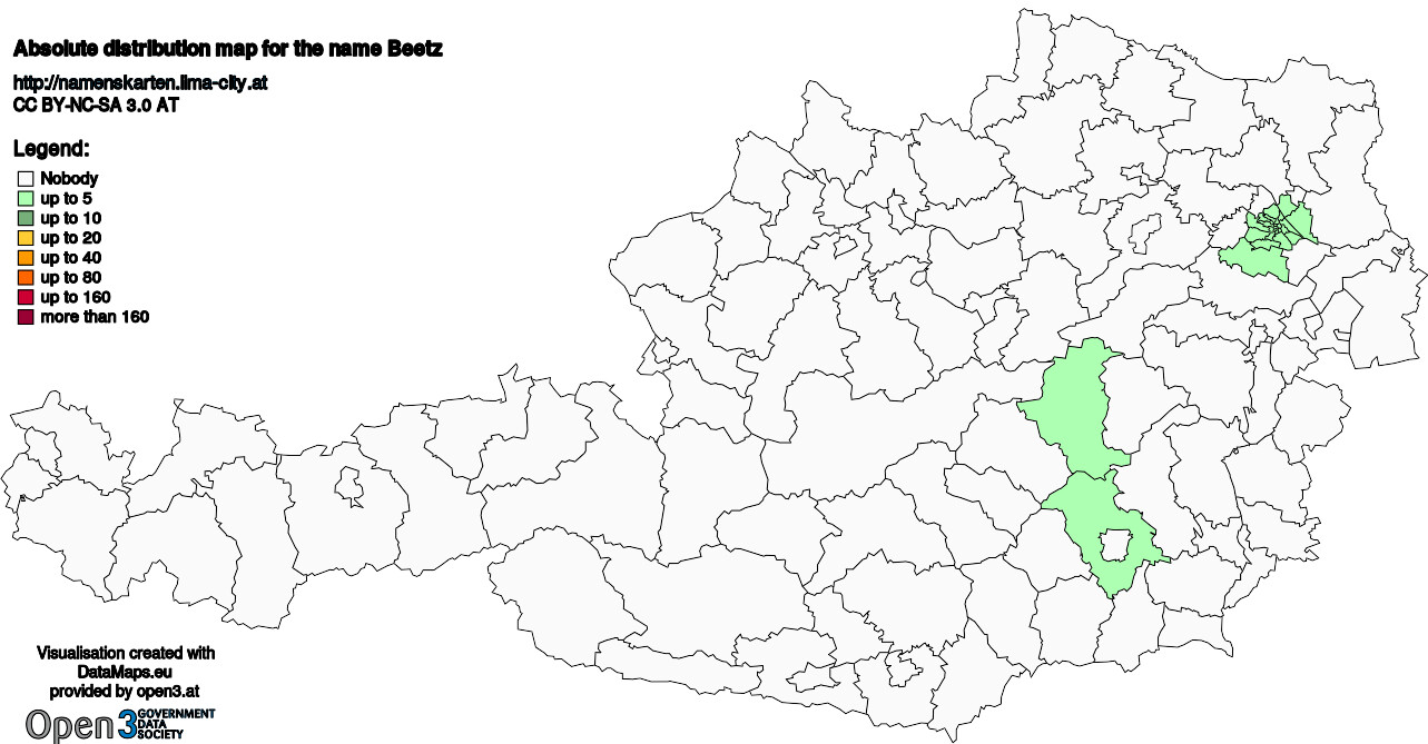 Absolute Distribution maps for surname Beetz