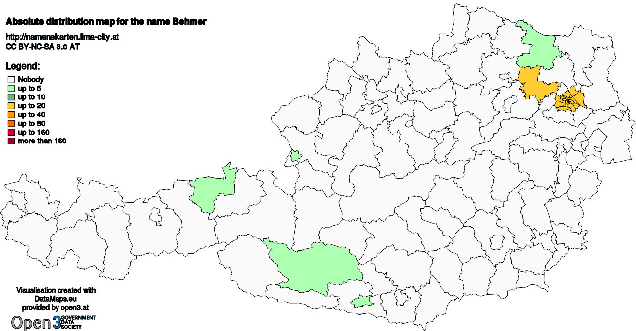 Absolute Distribution maps for surname Behmer