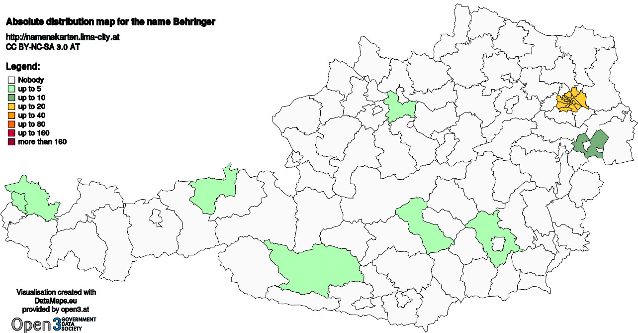 Absolute Distribution maps for surname Behringer