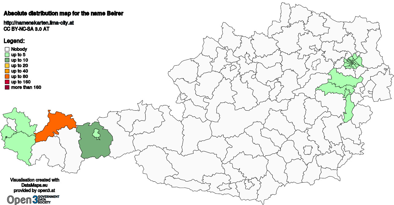 Absolute Distribution maps for surname Beirer