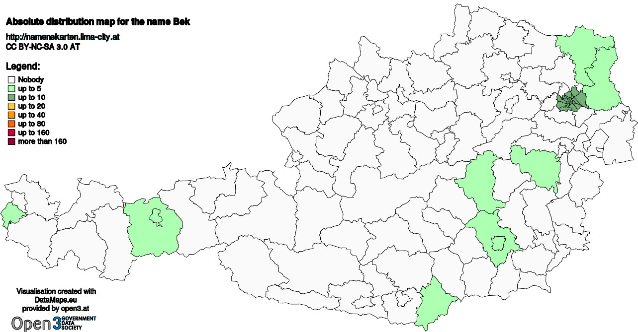 Absolute Distribution maps for surname Bek