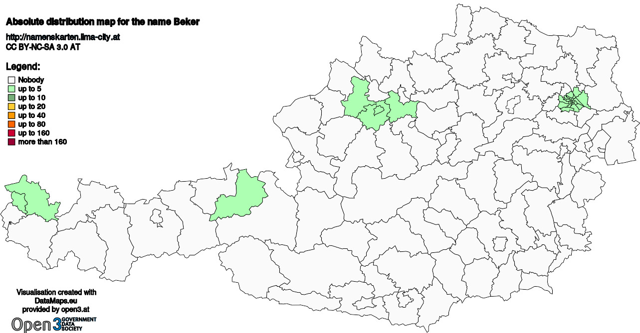 Absolute Distribution maps for surname Beker