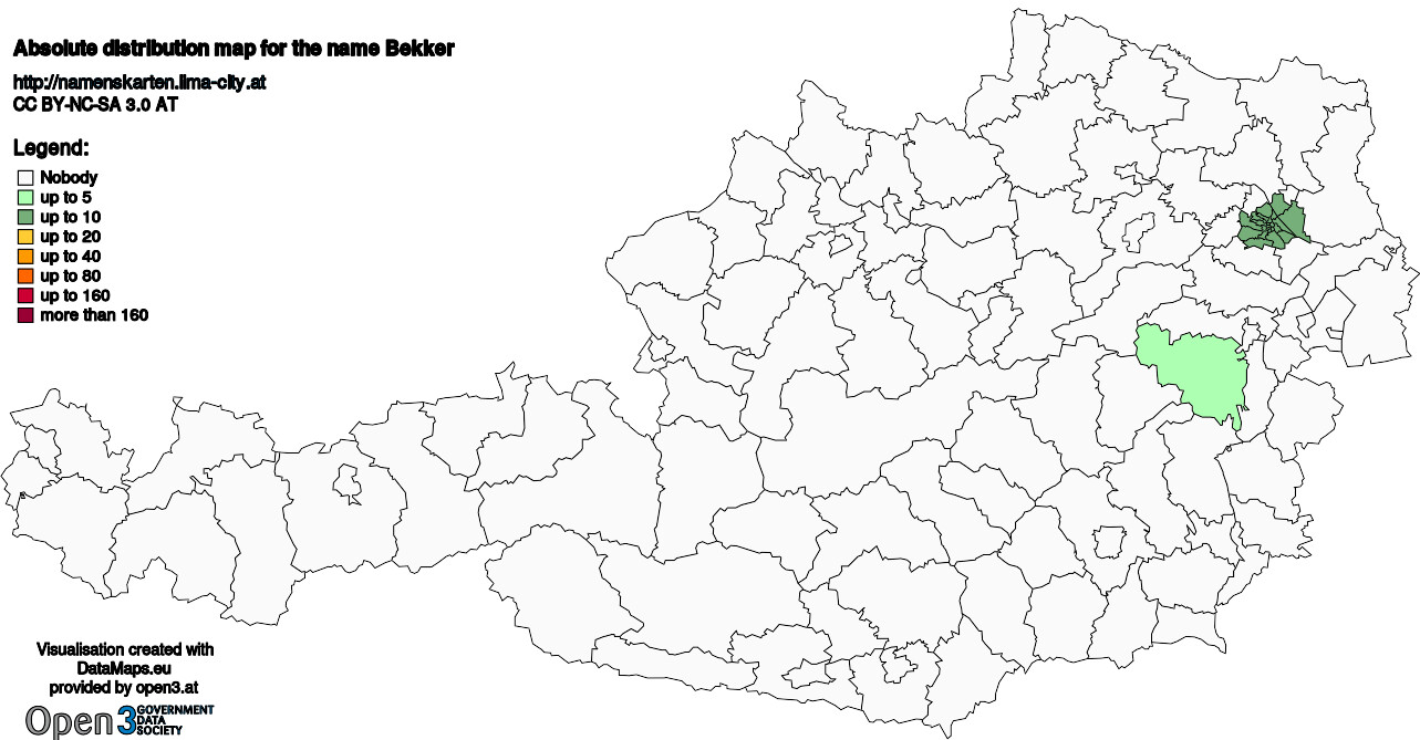 Absolute Distribution maps for surname Bekker