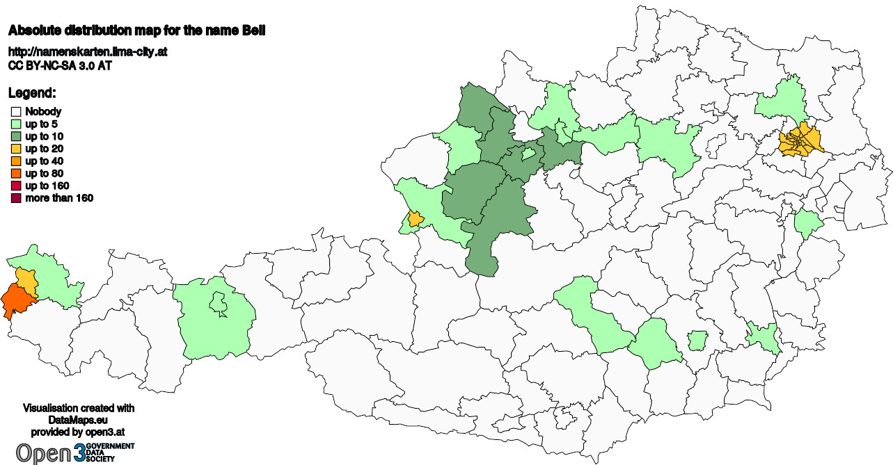 Absolute Distribution maps for surname Bell