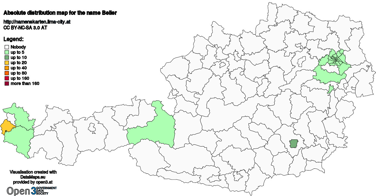 Absolute Distribution maps for surname Beller