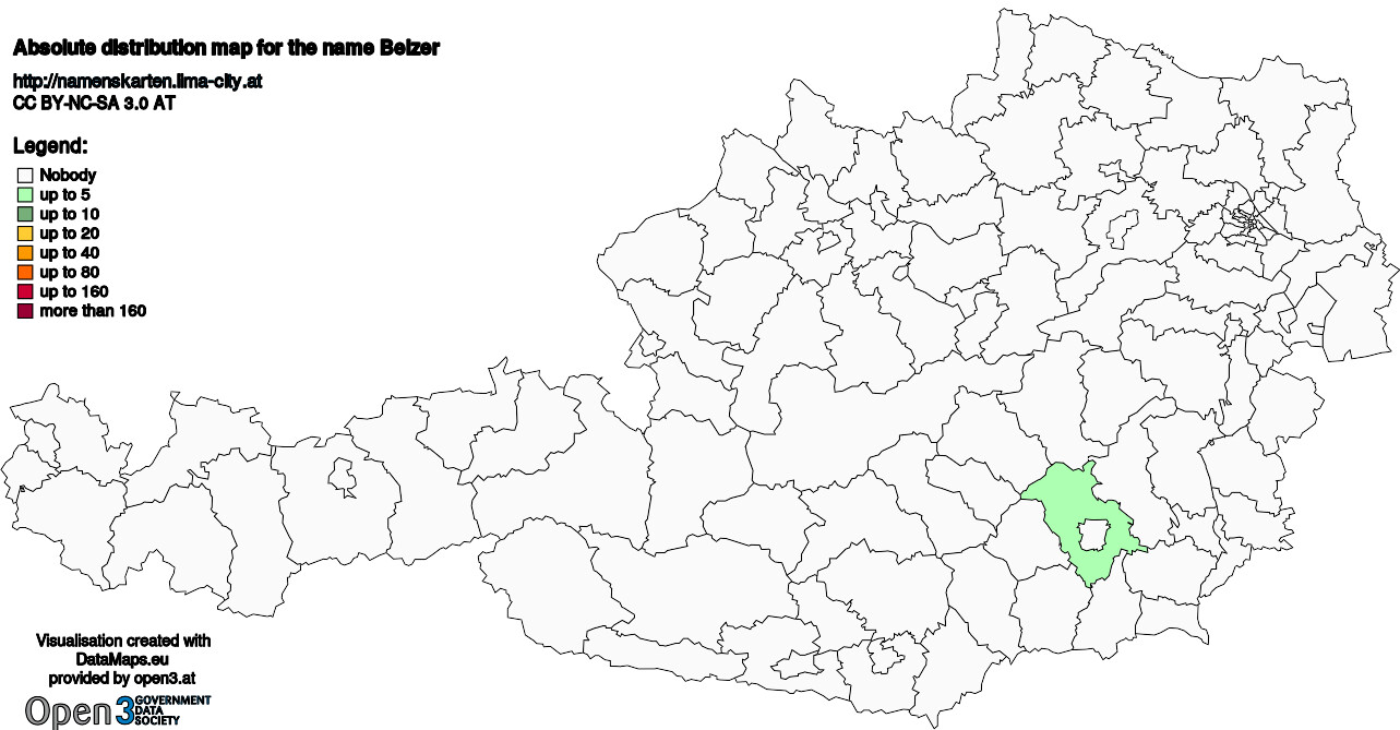 Absolute Distribution maps for surname Belzer