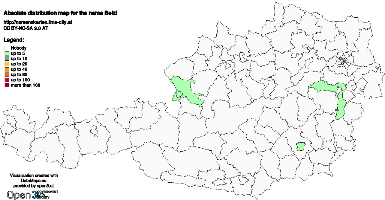 Absolute Distribution maps for surname Belzl