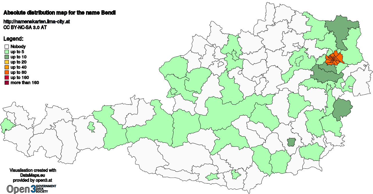 Absolute Distribution maps for surname Bendl