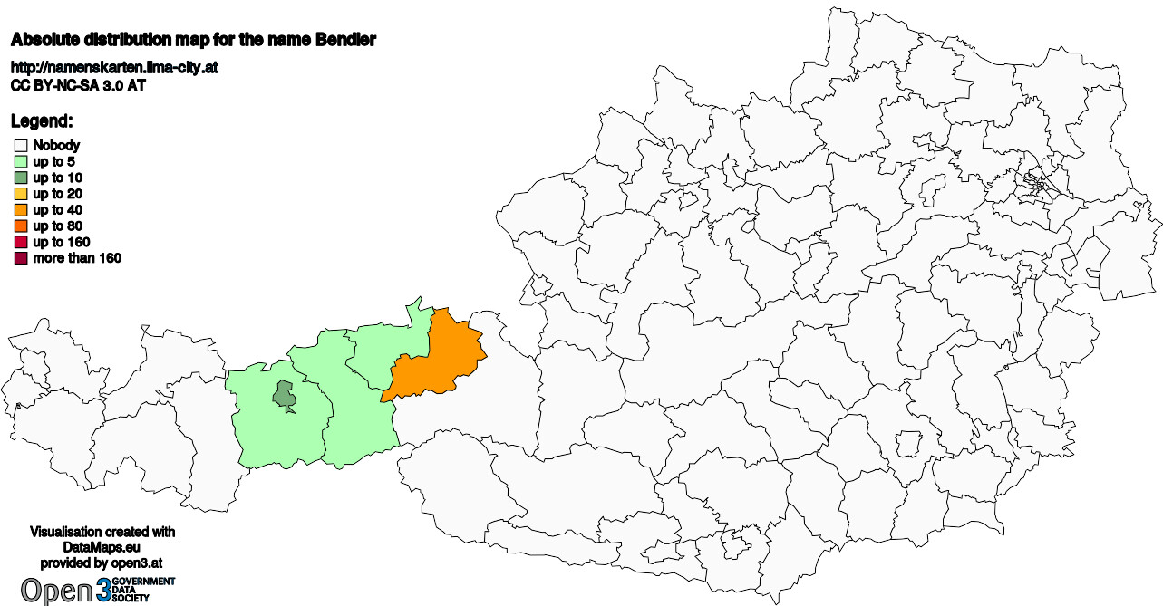 Absolute Distribution maps for surname Bendler