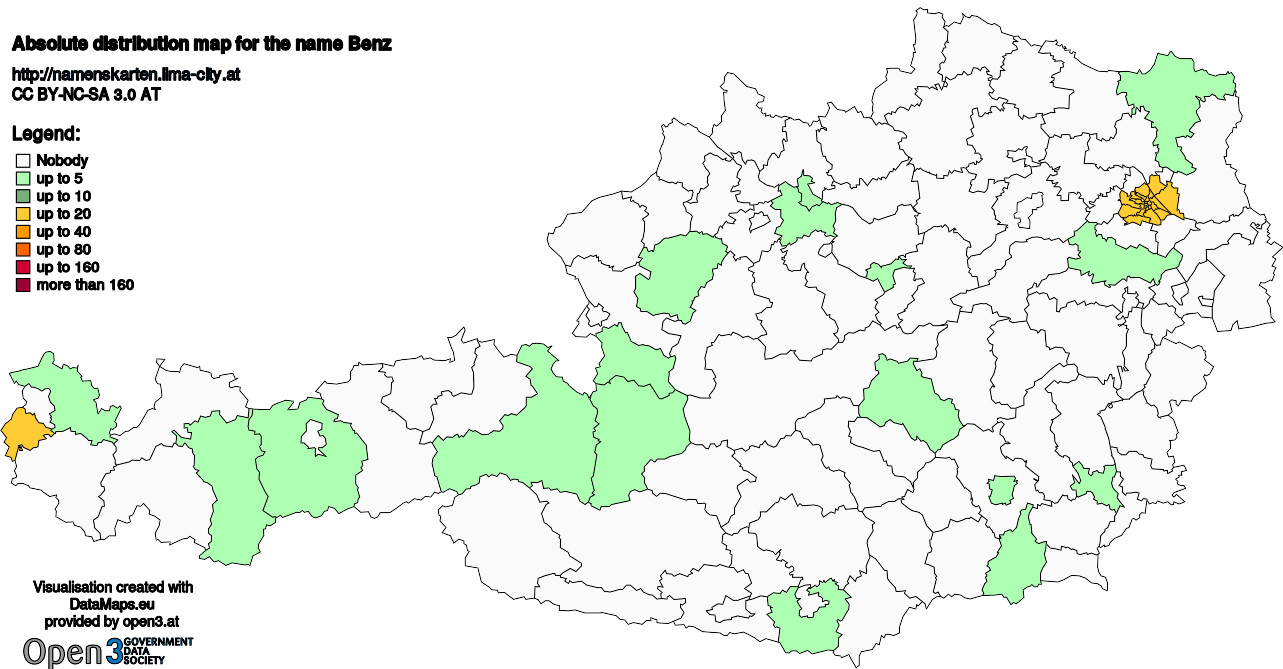 Absolute Distribution maps for surname Benz