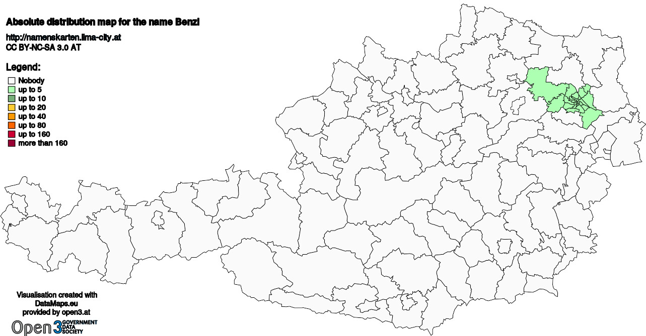 Absolute Distribution maps for surname Benzl