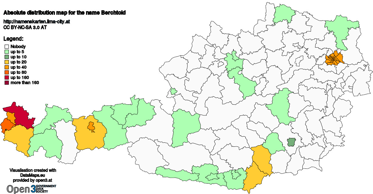 Absolute Distribution maps for surname Berchtold