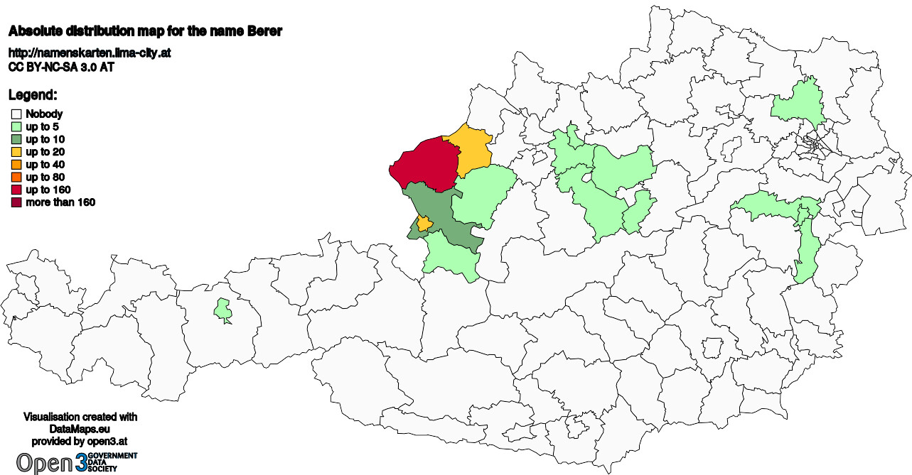 Absolute Distribution maps for surname Berer