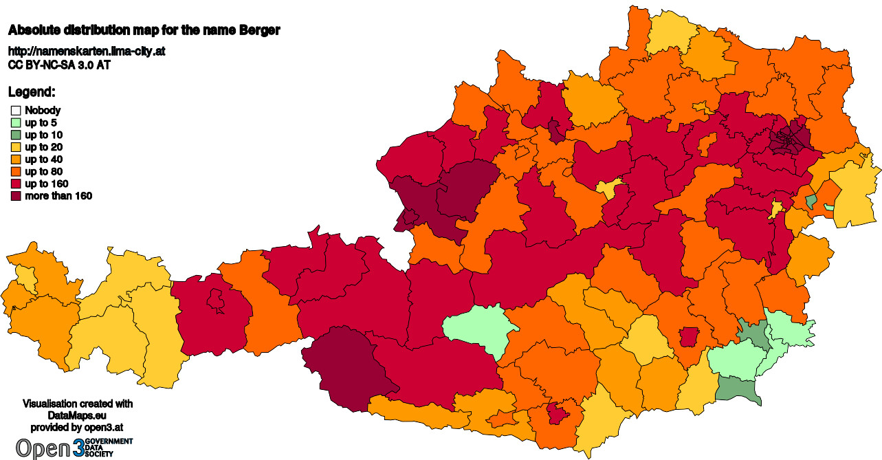 Absolute Distribution maps for surname Berger