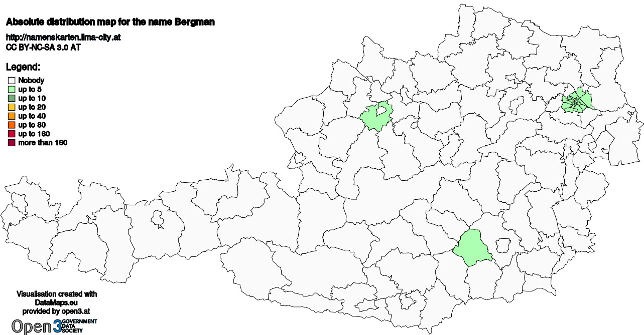 Absolute Distribution maps for surname Bergman