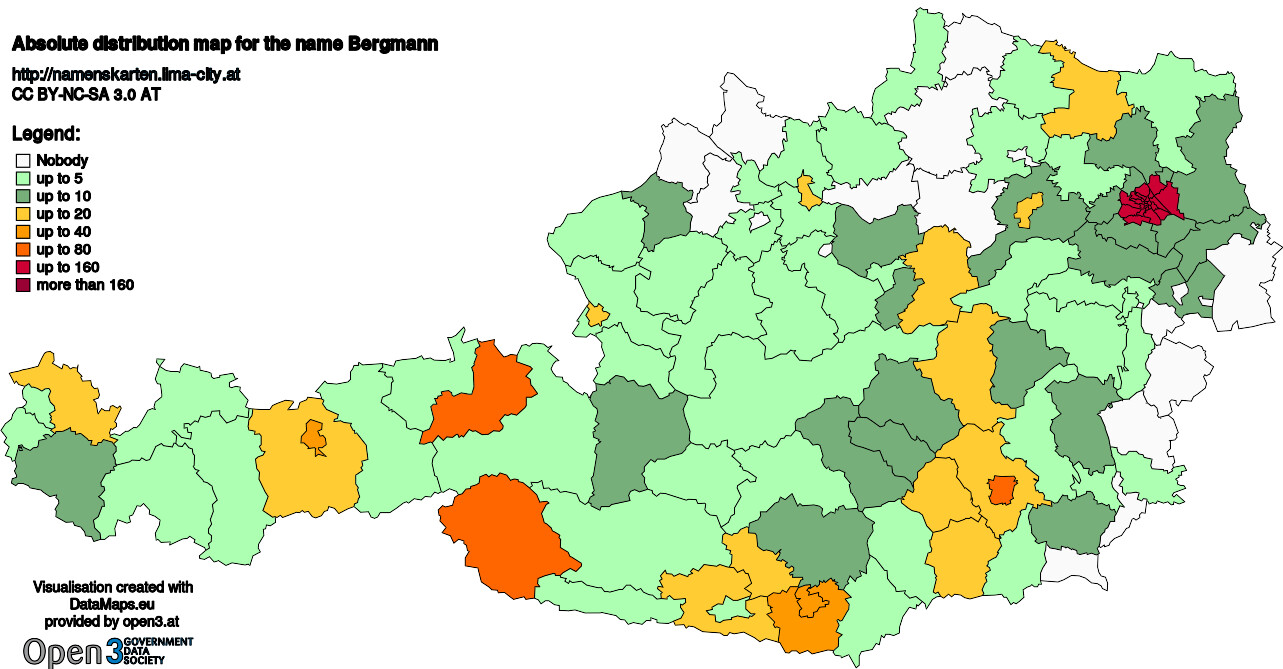 Absolute Distribution maps for surname Bergmann