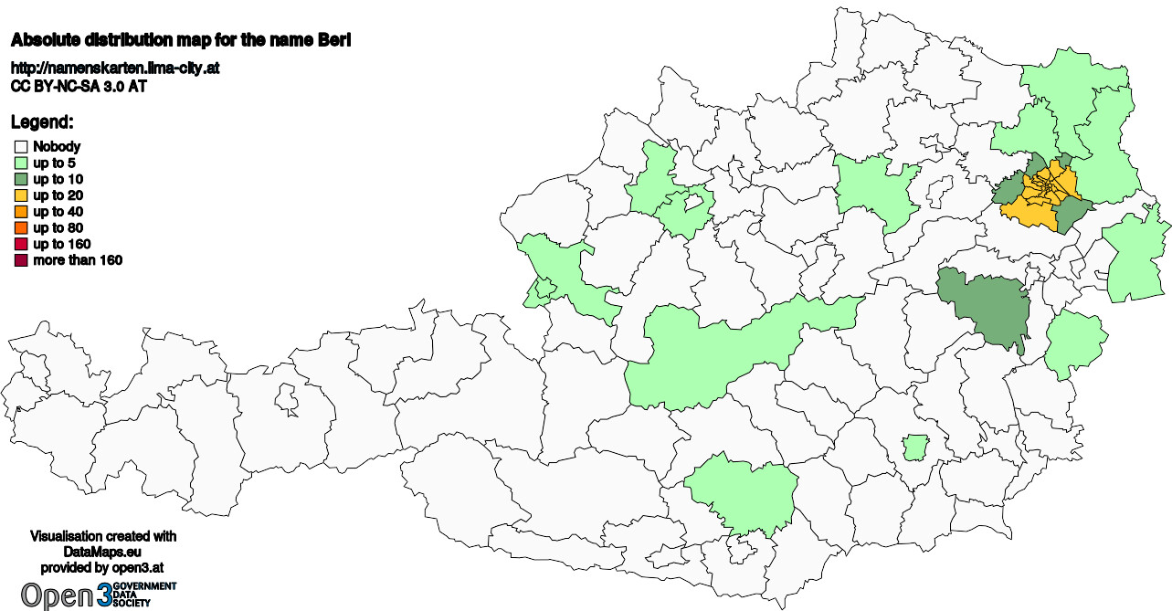 Absolute Distribution maps for surname Berl