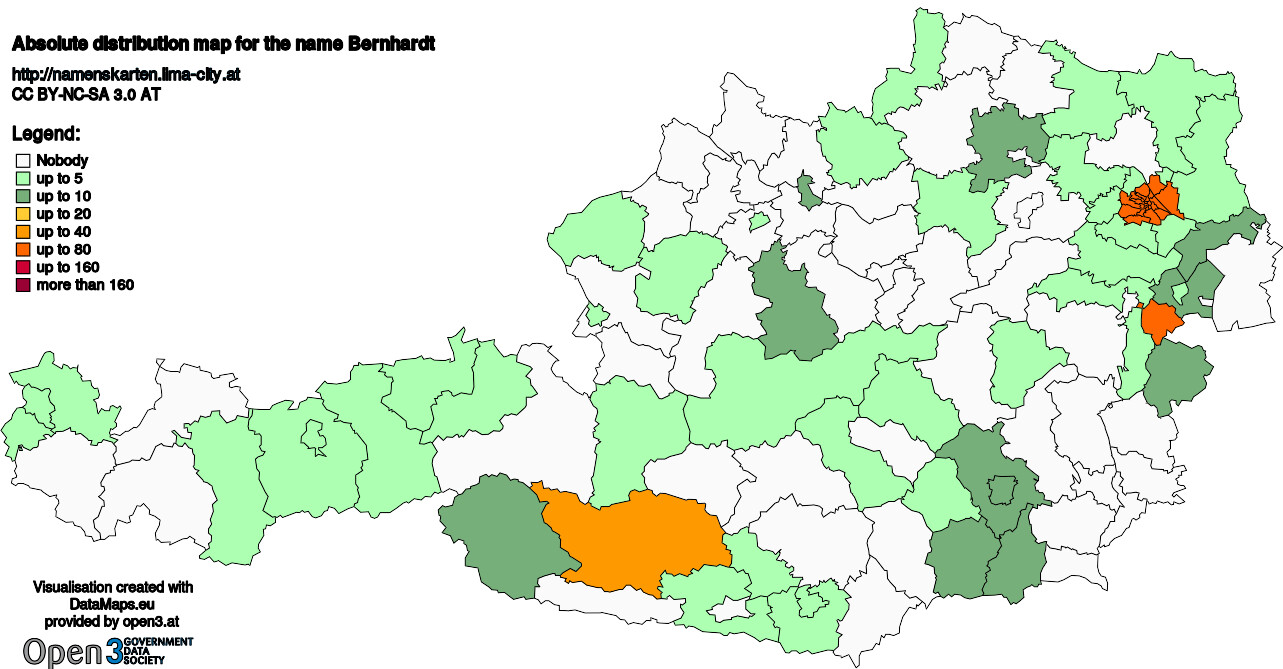 Absolute Distribution maps for surname Bernhardt