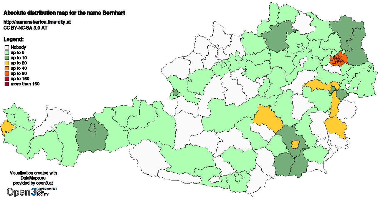 Absolute Distribution maps for surname Bernhart