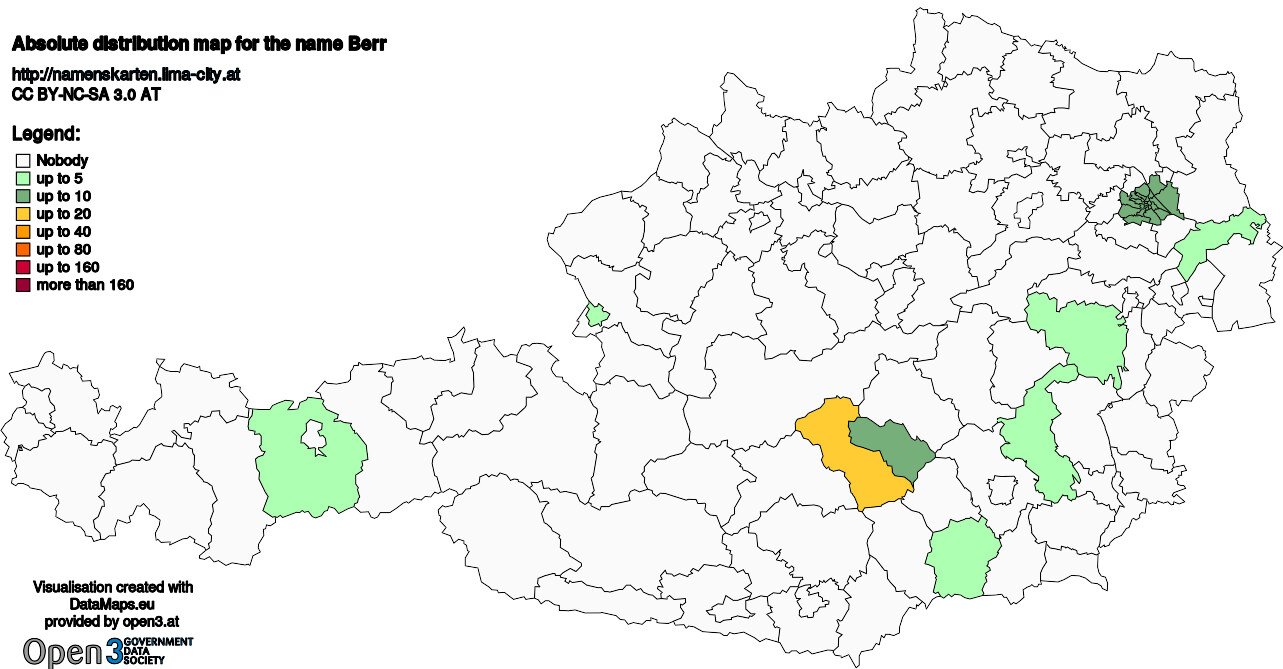 Absolute Distribution maps for surname Berr