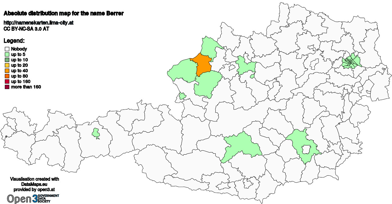 Absolute Distribution maps for surname Berrer