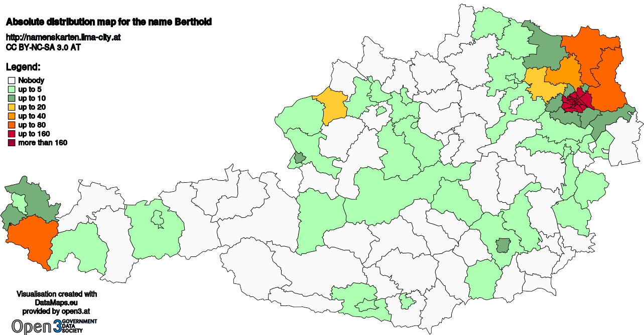 Absolute Distribution maps for surname Berthold