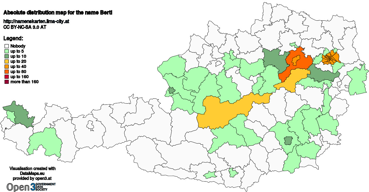 Absolute Distribution maps for surname Bertl