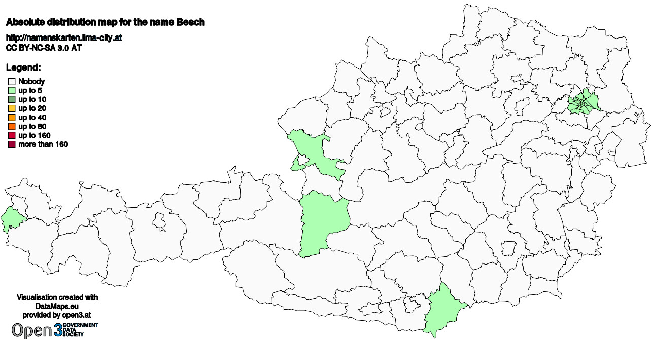 Absolute Distribution maps for surname Besch