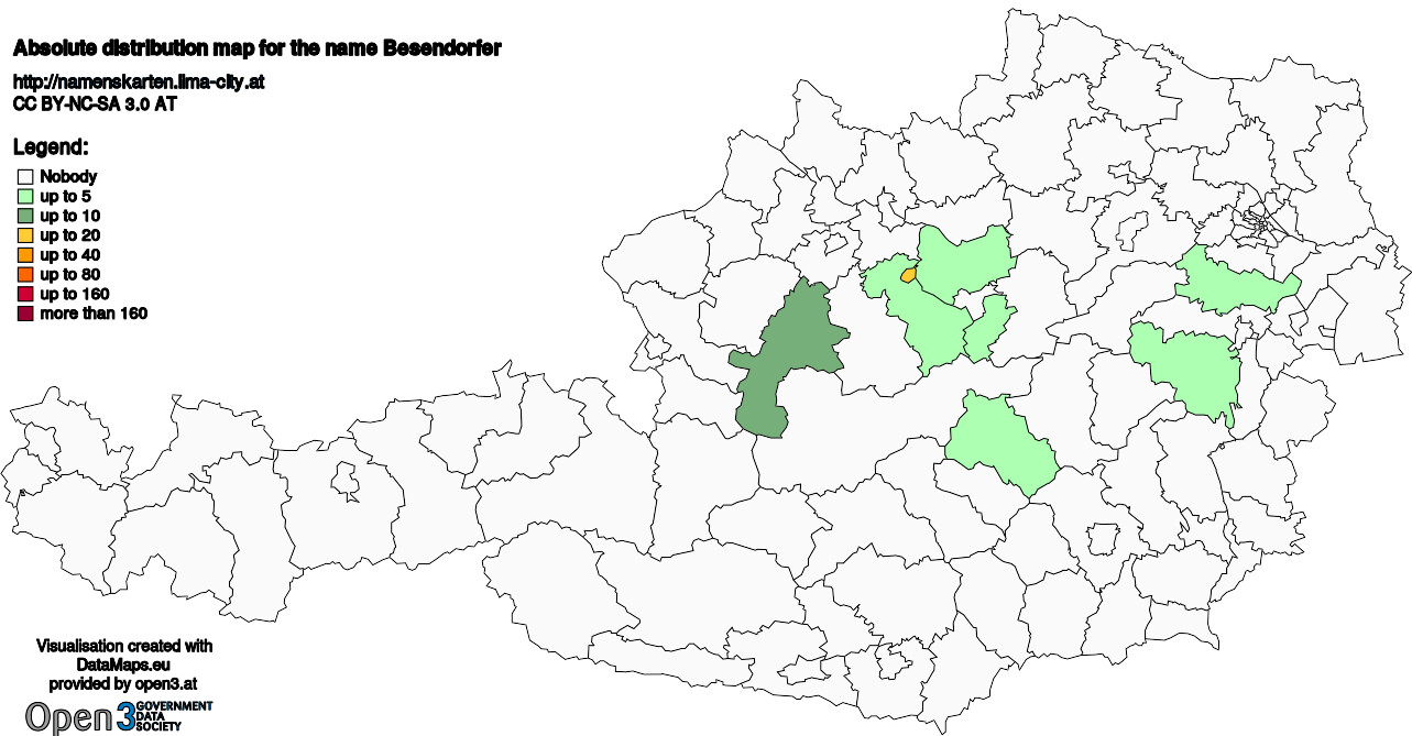 Absolute Distribution maps for surname Besendorfer