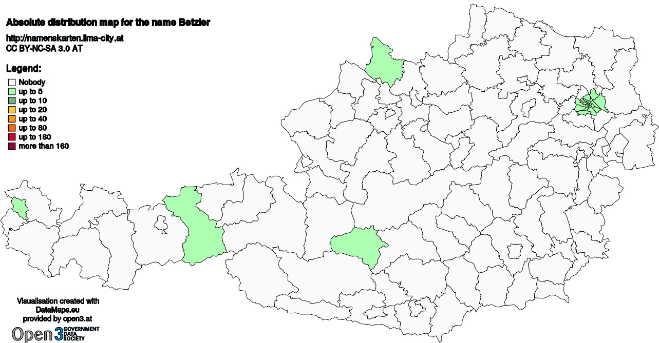 Absolute Distribution maps for surname Betzler