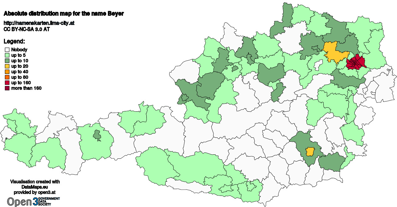 Absolute Distribution maps for surname Beyer
