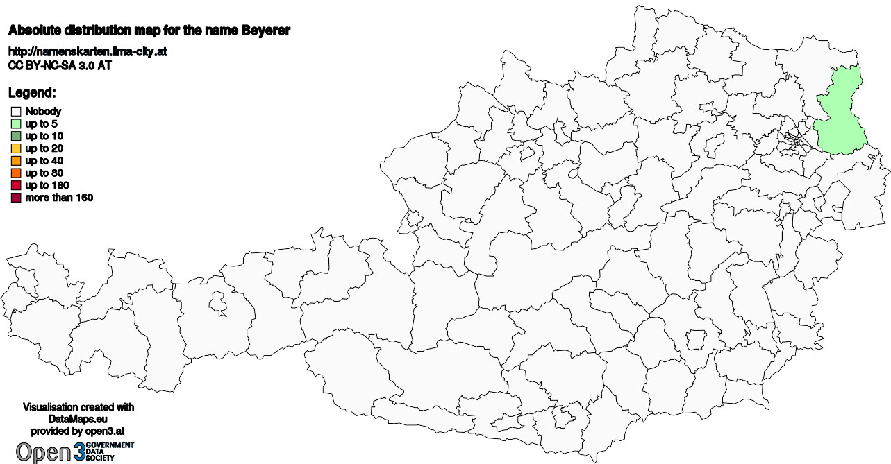 Absolute Distribution maps for surname Beyerer